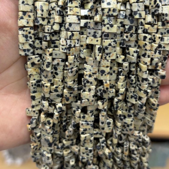No_1755_Natural Dalmatian Stone Stone Double Hole Square Bead_8*3mm_(Sold Per Strand)