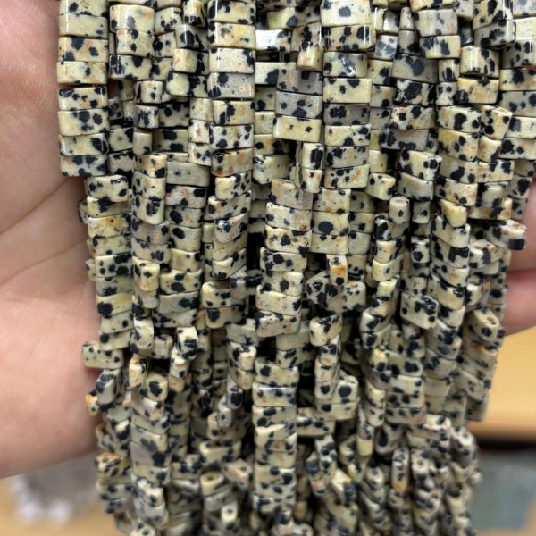 No_1755_Natural Dalmatian Stone Stone Double Hole Square Bead_8*3mm_(Sold Per Strand)