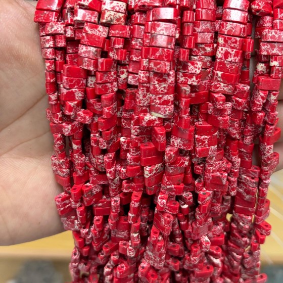 No_1760_Synthetic Red Imperial Jasper Double Hole Square Bead_8*3mm_(Sold Per Strand)