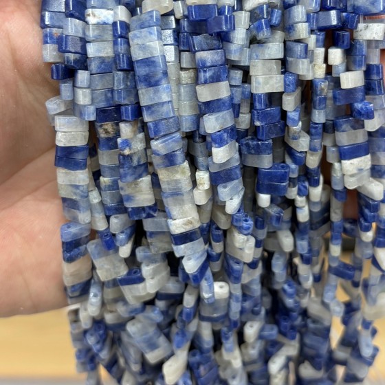No_1761_Natural Sodalite Double Hole Square Bead_8*3mm_(Sold Per Strand)