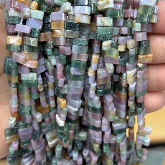 No_1766_Natural Indian Agate Double Hole Square Bead_8*3mm_(Sold Per Strand)