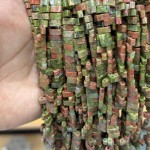No_1767_Natural Unakite Double Hole Square Bead_8*3mm_(Sold Per Strand)