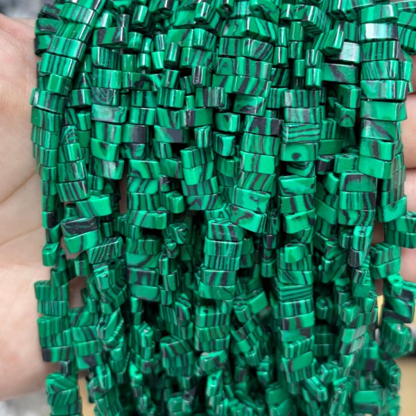No_1773_Synthetic Malachite Double Hole Square Bead_8*3mm_(Sold Per Strand)