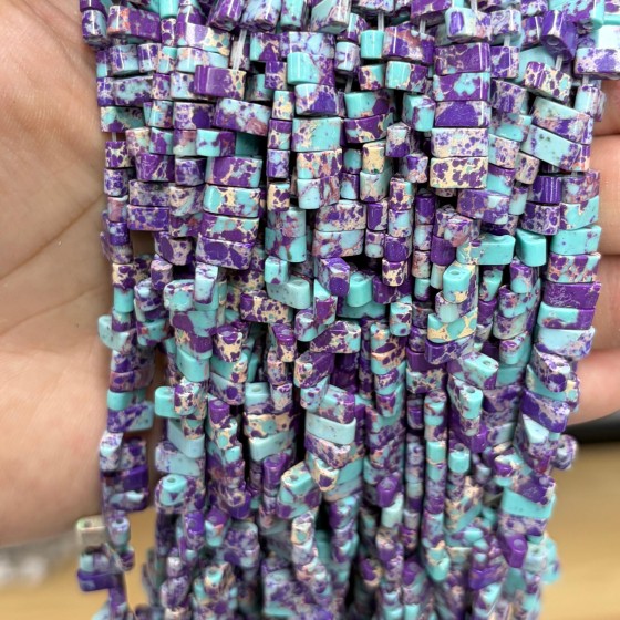No_1774_Synthetic Flower Purple Imperial Jasper Double Hole Square Bead_8*3mm_(Sold Per Strand)