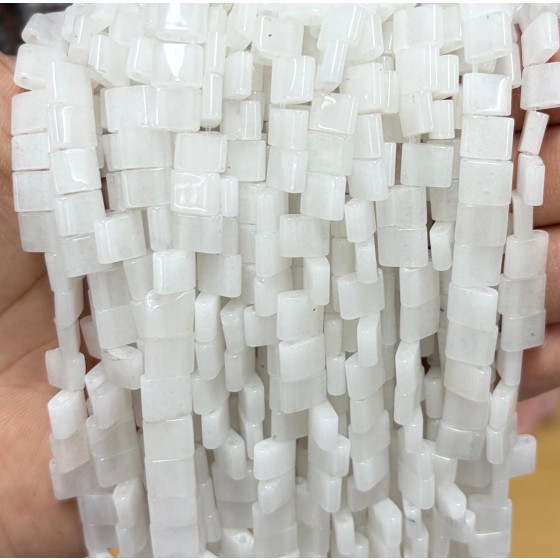No_1776_Natural White Jade Double Hole Square Bead_8*6mm_(Sold Per Strand)