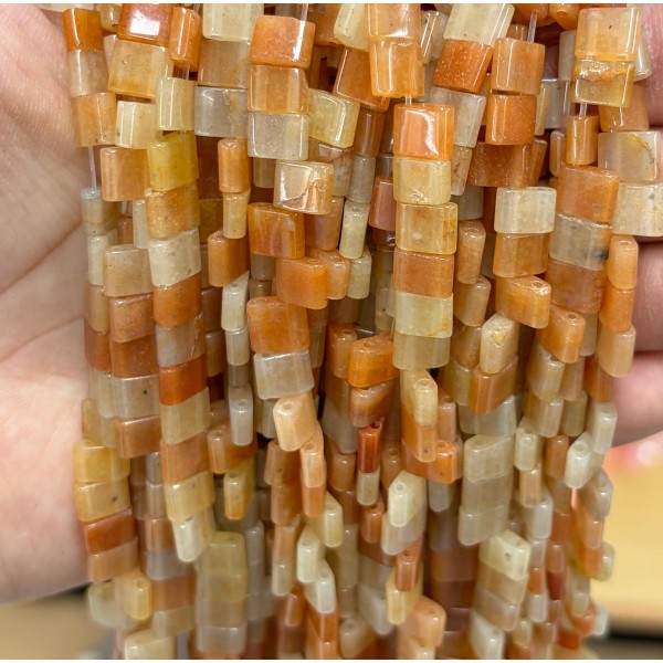 No_1777_Natural Red Aventurine Double Hole Square Bead_8*6mm_(Sold Per Strand)