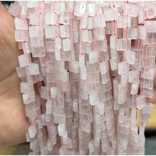 No_1779_Natural Rose Quartzdouble Hole Square Bead_8*6mm_(Sold Per Strand)