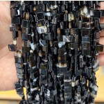 No_1780_Natural Black Striped Agate Double Hole Square Bead_8*6mm_(Sold Per Strand)