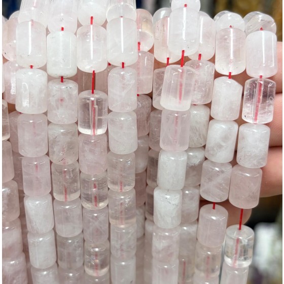 No_1823_Natural Rose Quartz Round Head Cylinder_8*12mm_(Sold Per Strand)