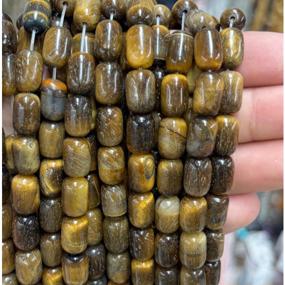 No_1839_Natural Yellow Tiger Eye Stone Round Cylinder_8*12mm_(Sold Per Strand)