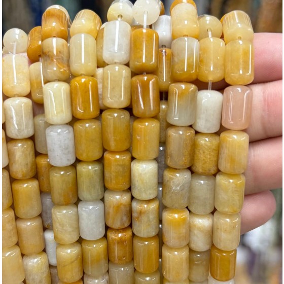 No_1840_Natural Yellow Jade Round Cylinder_8*12mm_(Sold Per Strand)