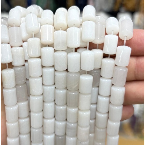 No_1841_Natural White Jade Round Cylinder_8*12mm_(Sold Per Strand)