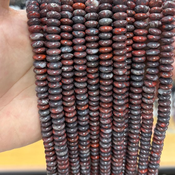 No_1849_Natural Red Poppy Jasper Flying Saucer Bead_8*4mm_(Sold Per Strand)
