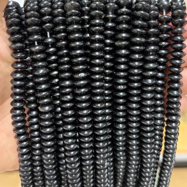 No_1882_Natural Black Stone Flying Saucer Bead_8*4mm_(Sold Per Strand)