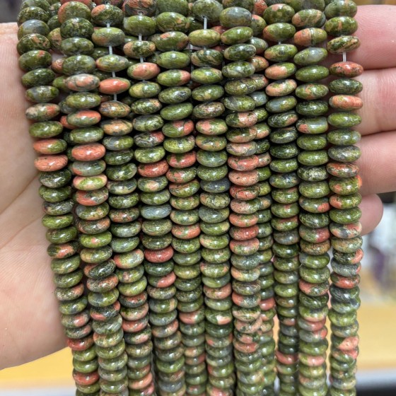No_1896_Natural Unakite Flying Saucer Bead_8*4mm_(Sold Per Strand)