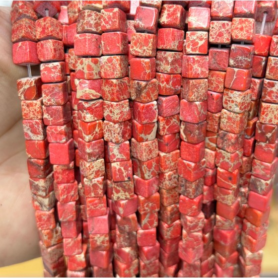 No_1899_Enhanced Orange Imperial Jasper Square Block Beads_6mm_(Sold Per Strand)