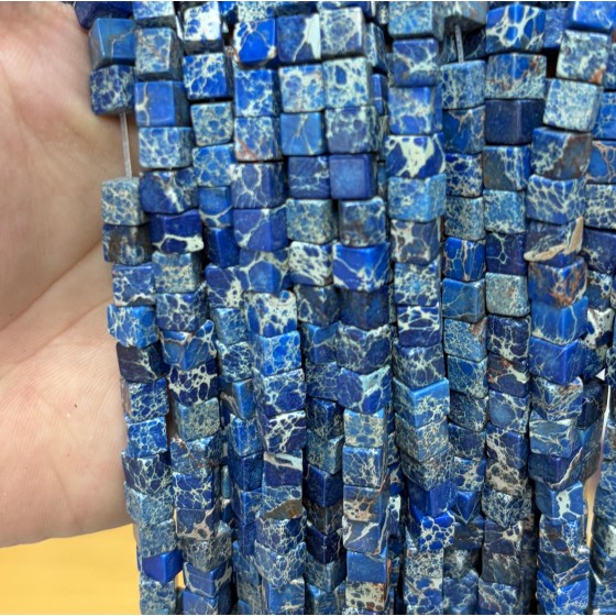 No_1900_Enhanced Deep Blue Imperial Jasper Square Block Beads_6mm_(Sold Per Strand)
