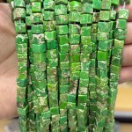No_1902_Enhanced Fruit Green Imperial Jasper Square Block Beads_6mm_(Sold Per Strand)