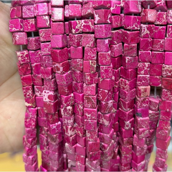 No_1903_Enhanced Rose Red Imperial Jasper Square Block Beads_6mm_(Sold Per Strand)