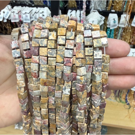 No_1906_Natural Crazy Agate Square Block Beads_6mm_(Sold Per Strand)