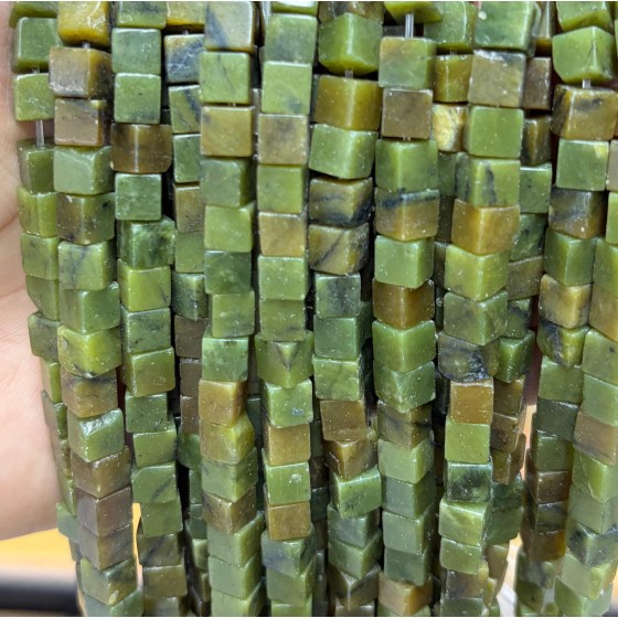 No_1907_Natural Dark Southern Jade Square Block Beads_6mm_(Sold Per Strand)