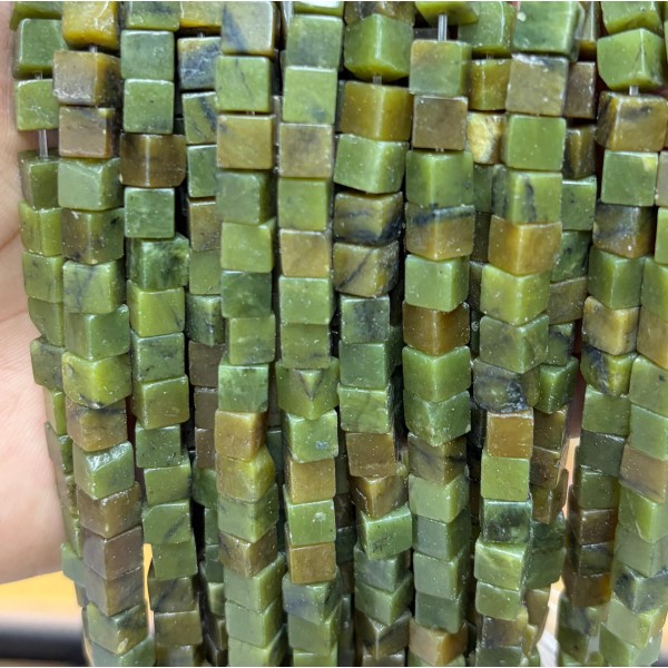 No_1907_Natural Dark Southern Jade Square Block Beads_6mm_(Sold Per Strand)