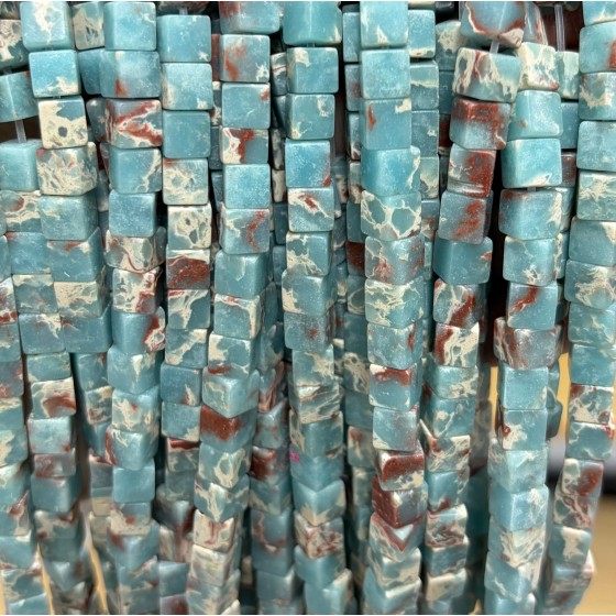 No_1912_Synthetic Light Blue Imperial Jasper Square Block Beads_6mm_(Sold Per Strand)