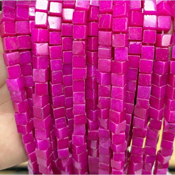 No_1913_Enhanced Rose Red Chalcedony Square Block Beads_6mm_(Sold Per Strand)