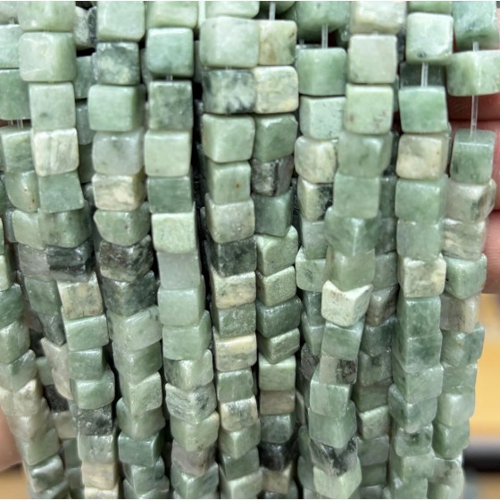 No_1915_Natural Lushan Jade Square Block Beads_6mm_(Sold Per Strand)