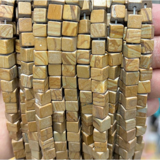 No_1918_Natural Yellow Picture Jasper Square Block Beads_6mm_(Sold Per Strand)