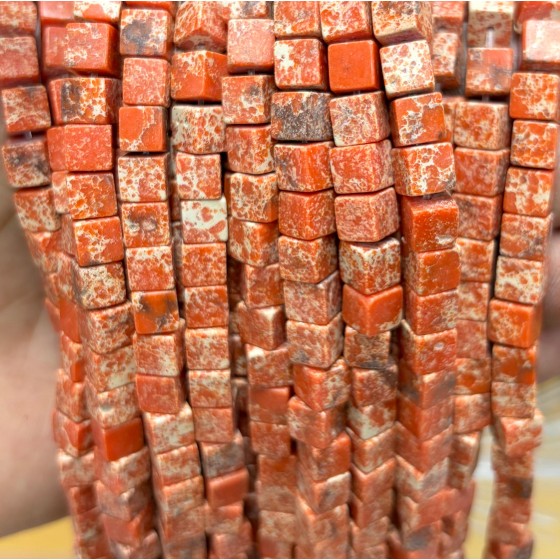 No_1920_Synthetic Orange Imperial Jasper Square Block Beads_6mm_(Sold Per Strand)