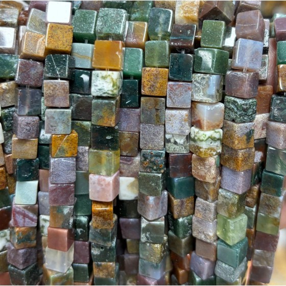 No_1921_Natural Indian Agate Square Block Beads_6mm_(Sold Per Strand)