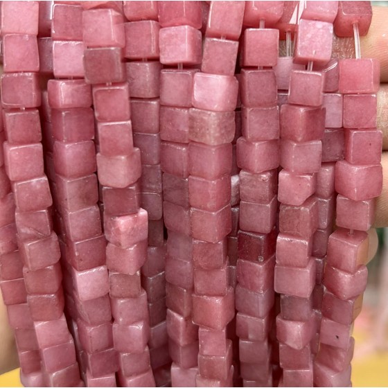 No_1923_Enhanced Deep Pink Chalcedony Square Block Beads_6mm_(Sold Per Strand)