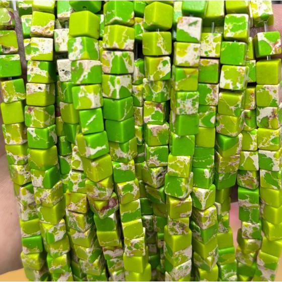 No_1926_Synthetic Fruit Green Imperial Jasper Square Block Beads_6mm_(Sold Per Strand)