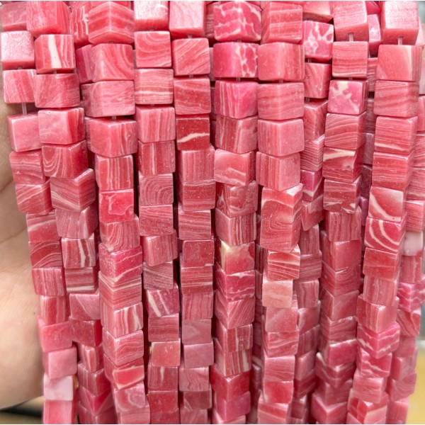 No_1937_Synthetic Rhodochrosite Square Block Beads_6mm_(Sold Per Strand)