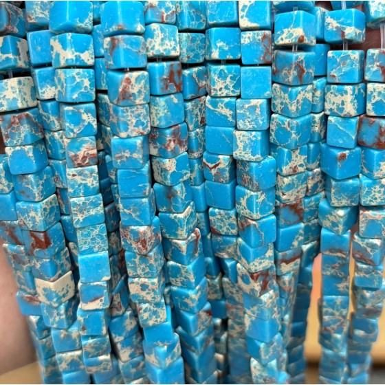 No_1940_Synthetic Blue Imperial Jasper Square Block Beads_6mm_(Sold Per Strand)