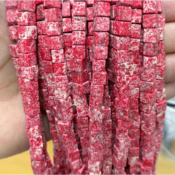 No_1942_Synthetic Red Imperial Jasper Block Beads_6mm_(Sold Per Strand)