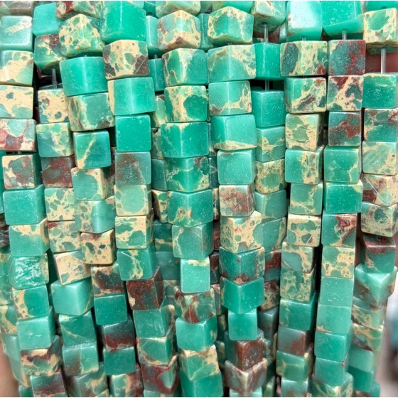 No_1944_Synthetic Light Green Imperial Jasper Block Beads_6mm_(Sold Per Strand)