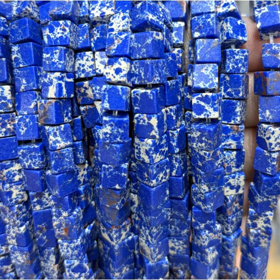 No_1946_Synthetic Dark Blue Imperial Jasper Block Beads_6mm_(Sold Per Strand)