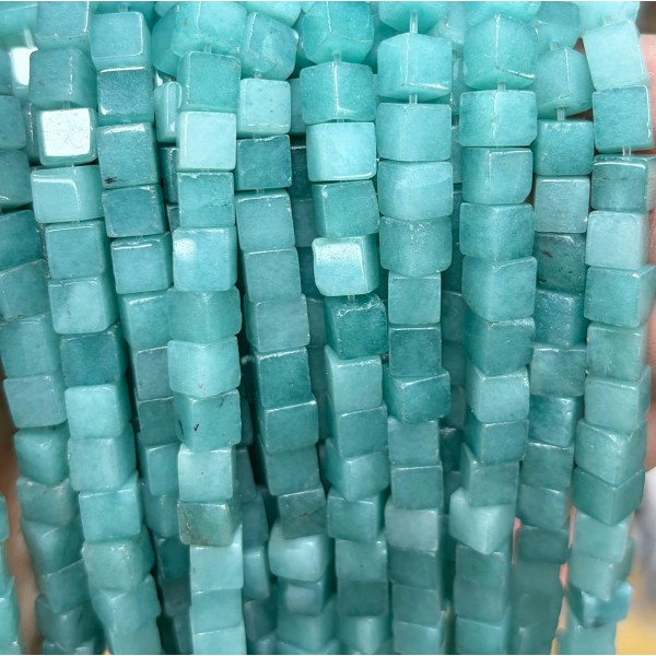 No_1947_Enhanced Dark Green Chalcedony Block Beads_6mm_(Sold Per Strand)
