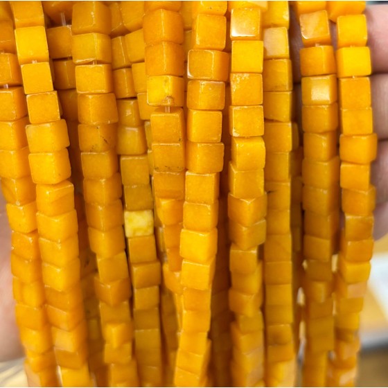 No_1958_Enhanced Orange Yellow Chalcedony Square Block Beads_6mm_(Sold Per Strand)