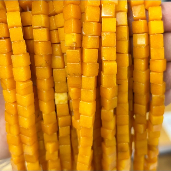 No_1958_Enhanced Orange Yellow Chalcedony Square Block Beads_6mm_(Sold Per Strand)