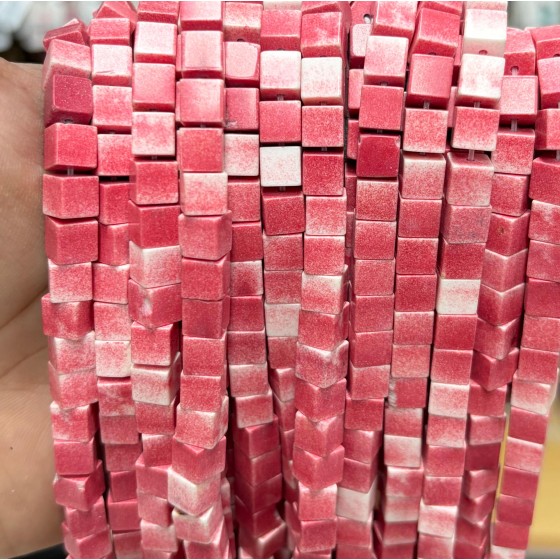 No_1967_Synthetic Rose Red Jasper Square Block Beads_6mm_(Sold Per Strand)