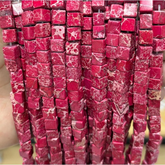 No_1970_Enhanced Red Imperial Jasper Square Block Beads_6mm_(Sold Per Strand)