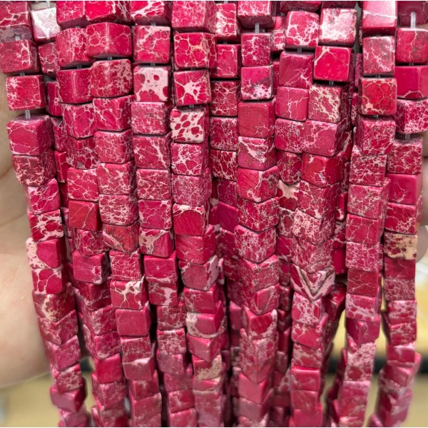 No_1970_Enhanced Red Imperial Jasper Square Block Beads_6mm_(Sold Per Strand)