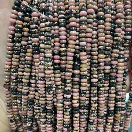 No_2056_Natural Black Line Rhodochrosite Rondelle Beads_4*2mm_(Sold Per Strand)