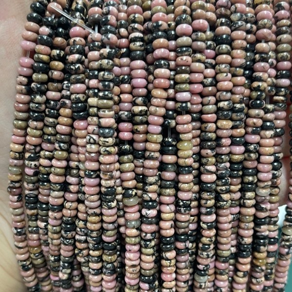 No_2056_Natural Black Line Rhodochrosite Rondelle Beads_4*2mm_(Sold Per Strand)