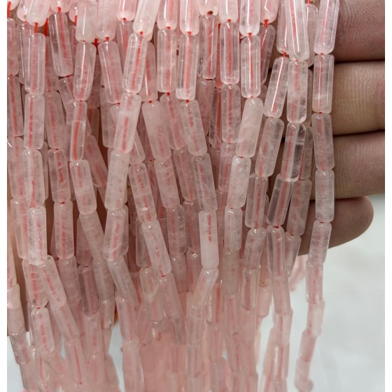 No_2080_Natural Rose Quartz Round Tube_4*13mm_(Sold Per Strand)