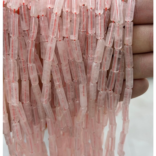 No_2080_Natural Rose Quartz Round Tube_4*13mm_(Sold Per Strand)