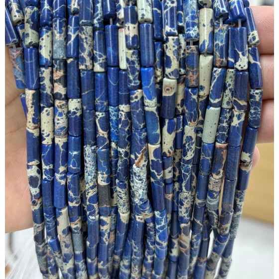 No_2081_Enhanced Dark Blue Imperial Jasper Round Tube_4*13mm_(Sold Per Strand)
